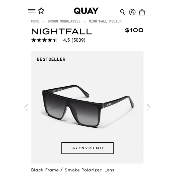 Quay Australia - Nightfall - Bestseller - Black Frame/ Smoke Polarized L… - Picture 5 of 11